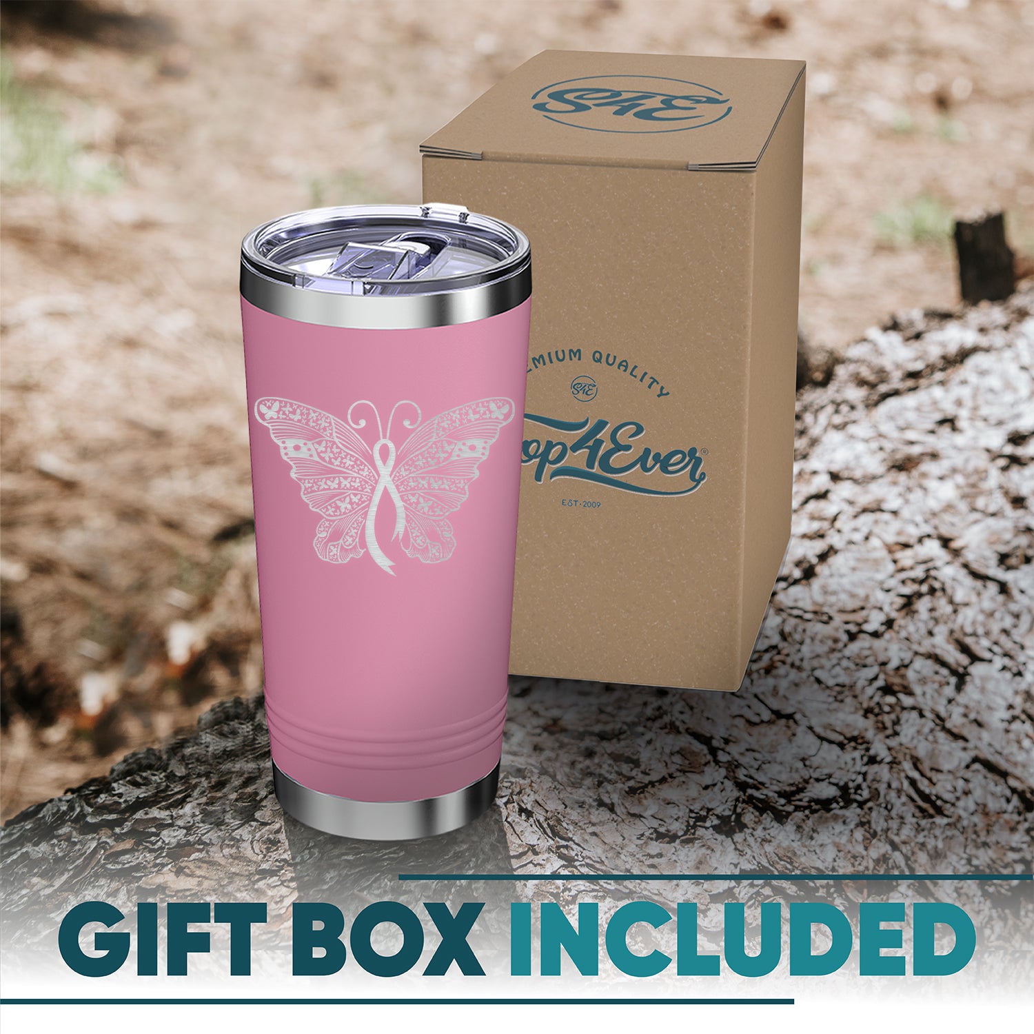 Breast Cancer Butterfly Ribbon Insulated Tumblers 20 oz.