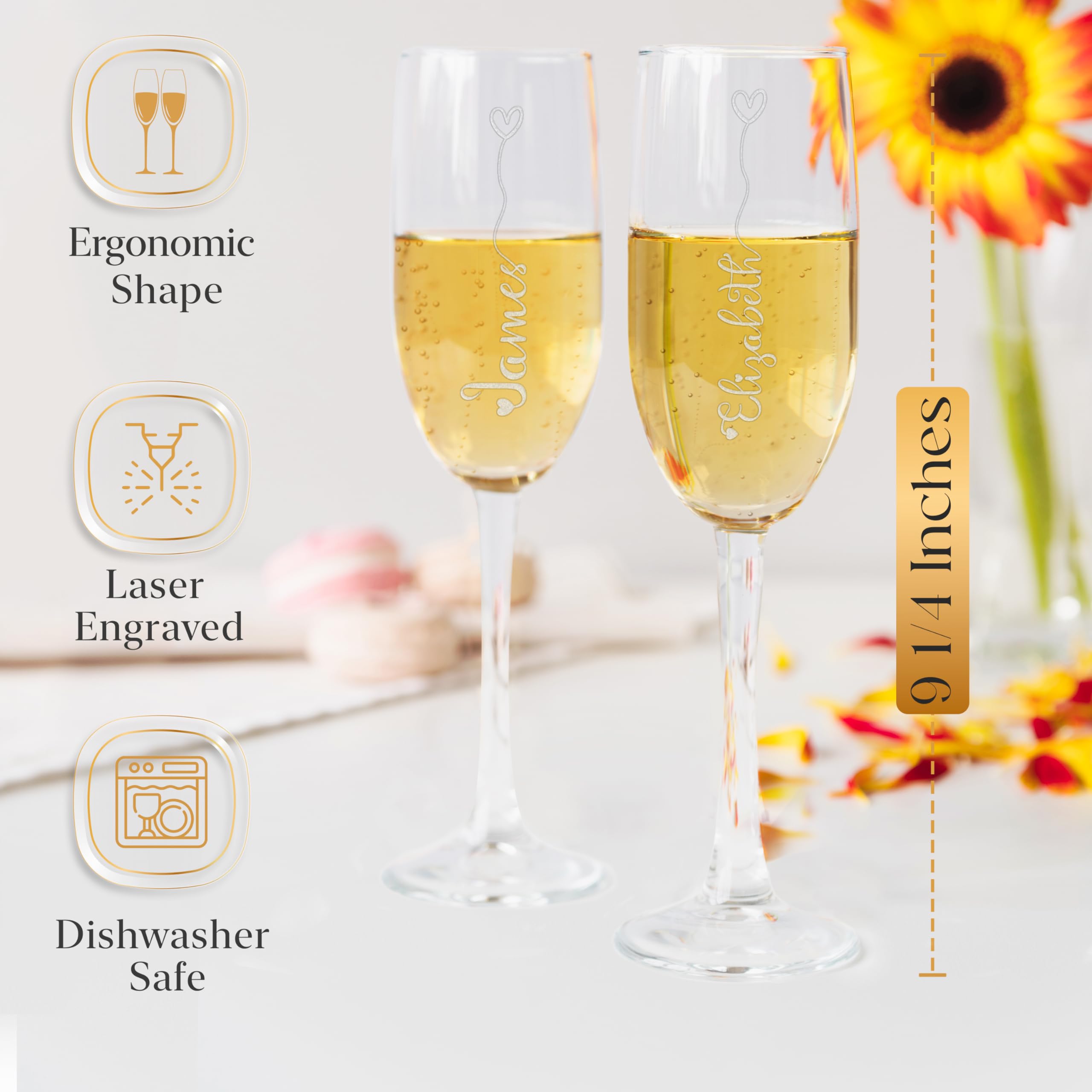 Custom Personalized Vertical Your Name Laser Engraved Champagne Flute Glasses 8 oz.
