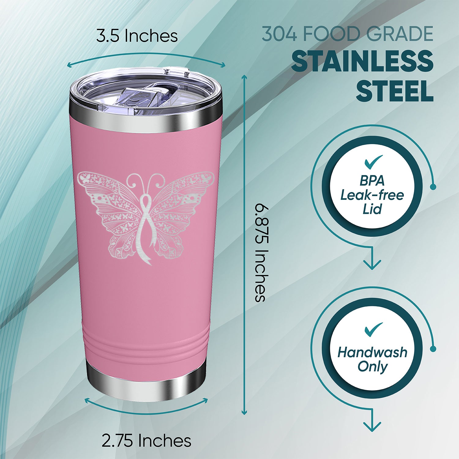 Breast Cancer Butterfly Ribbon Insulated Tumblers 20 oz.