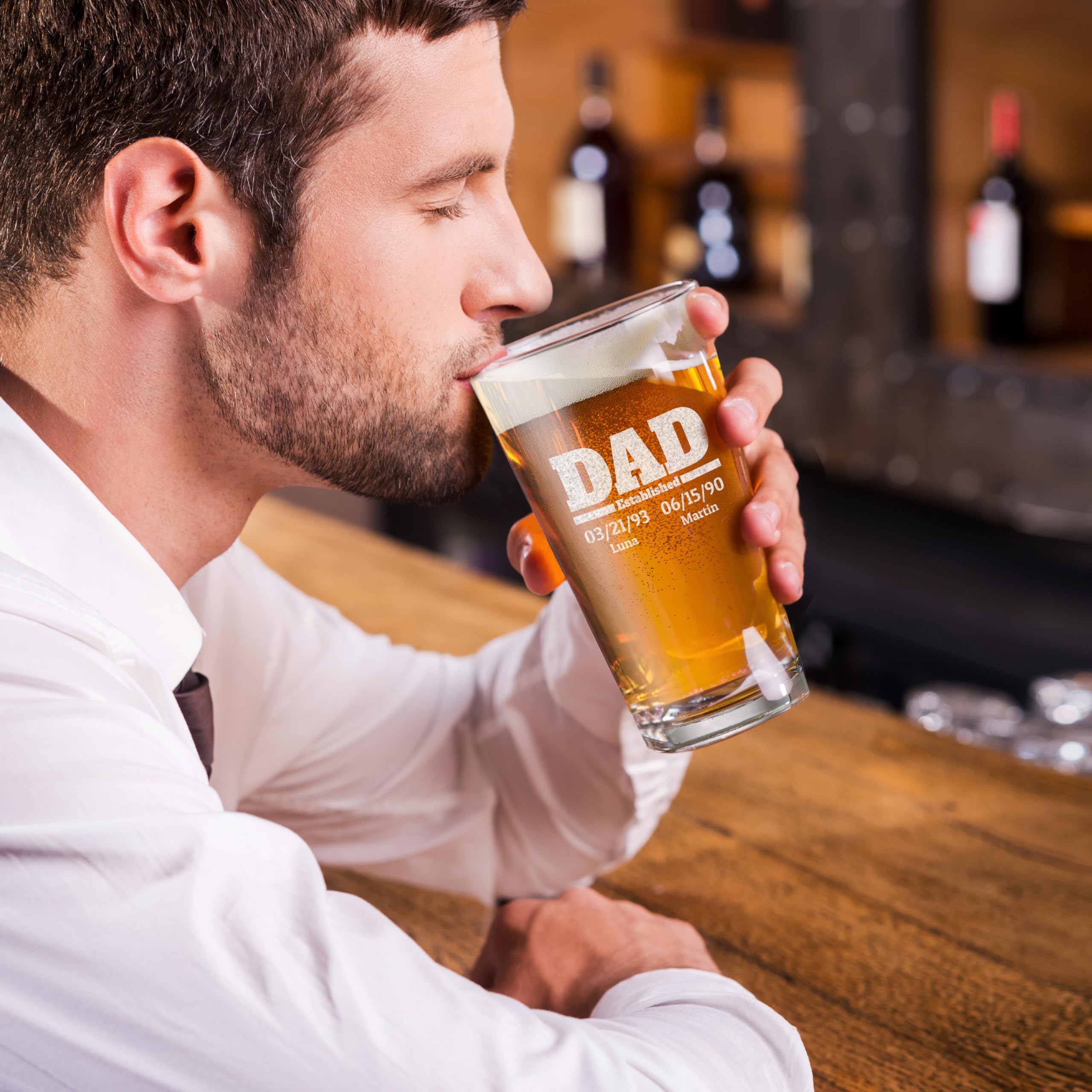 Custom Personalized Dad Established Children's Name Birthdate Engraved Beer Pint Glass 16 oz.