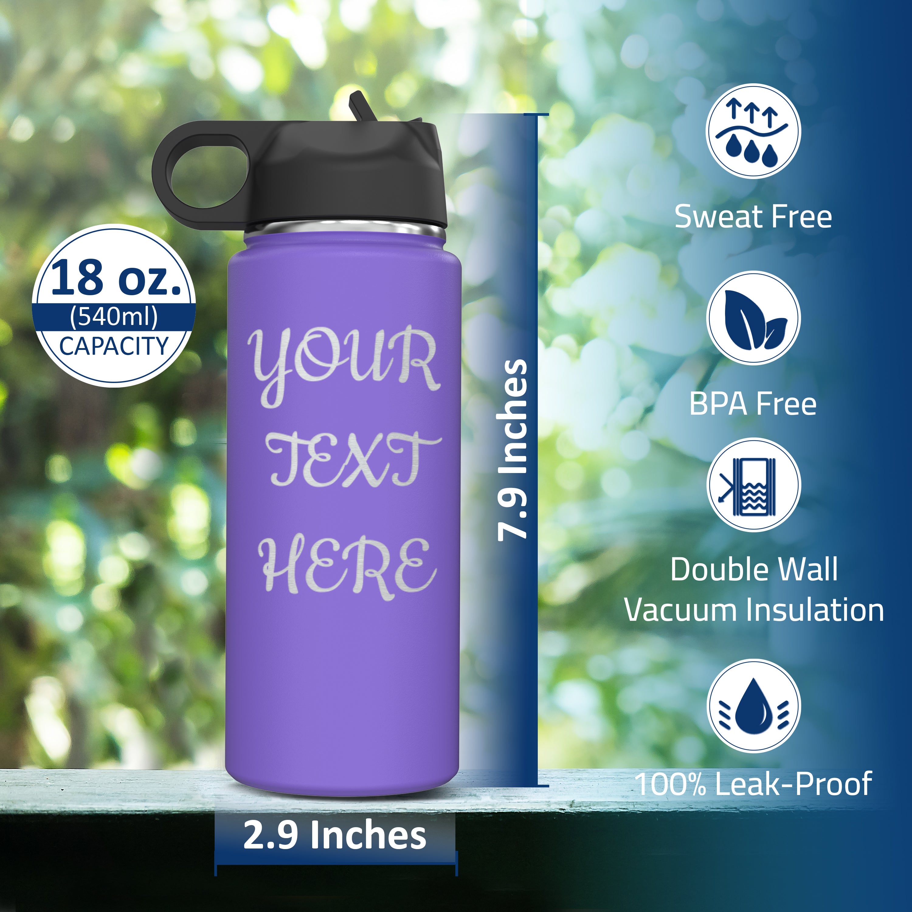 Custom Personalized Your Text & Logo Water Bottle 18 oz.