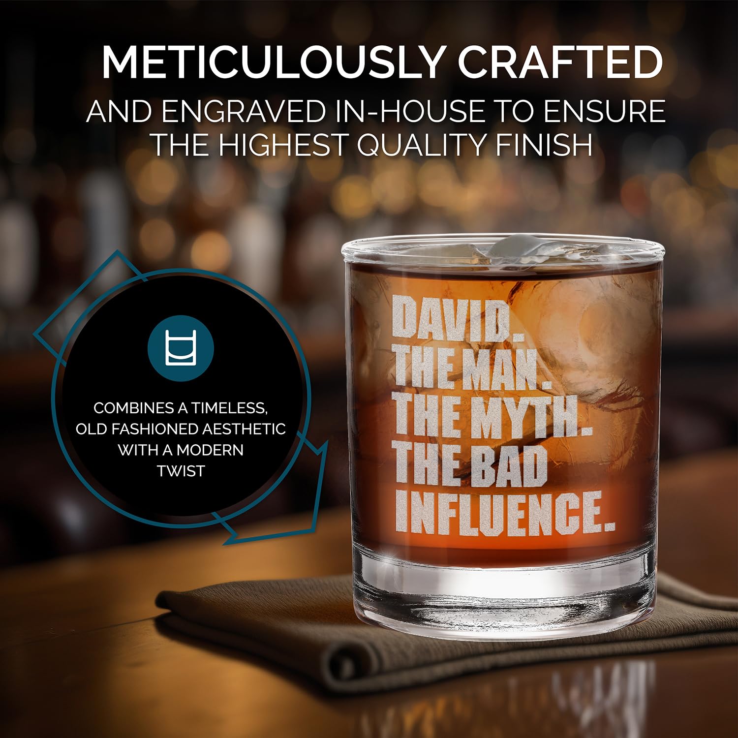 Custom Personalized Your Name The Man Myth Bad Influence Engraved Whiskey Glass 11 oz.