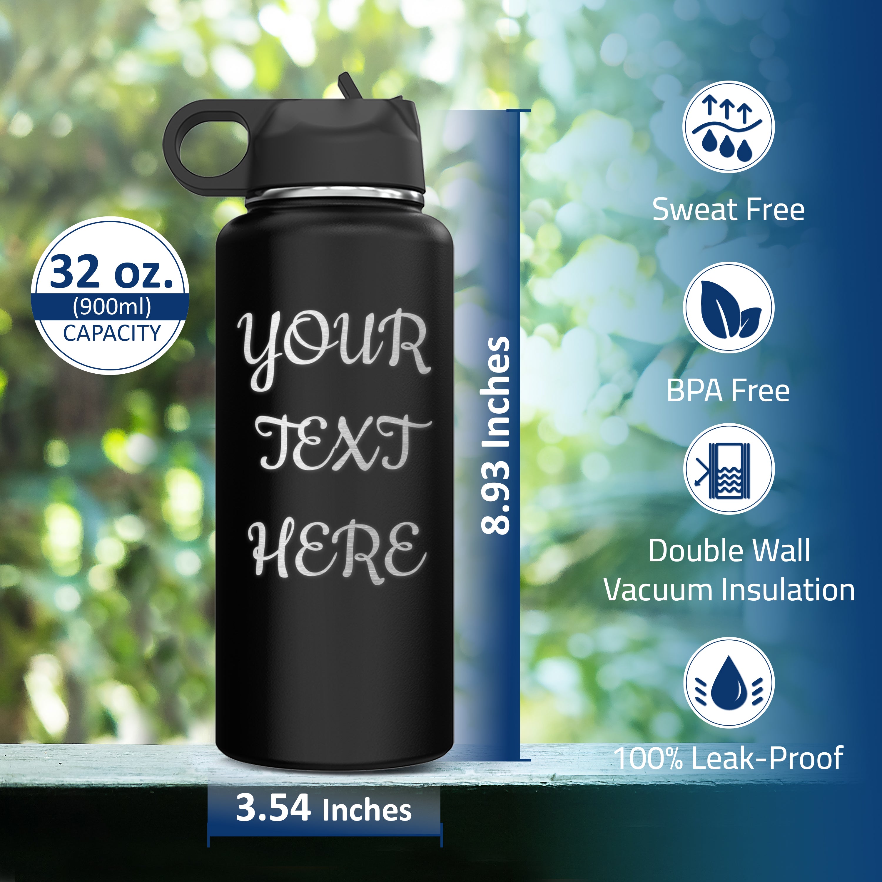 Custom Personalized Your Text & Logo Water Bottle 32oz.