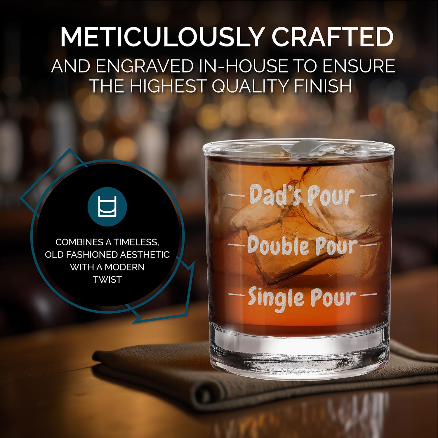 Dad's Pour Single Double Pours Engraved Whiskey Glass 11 oz.