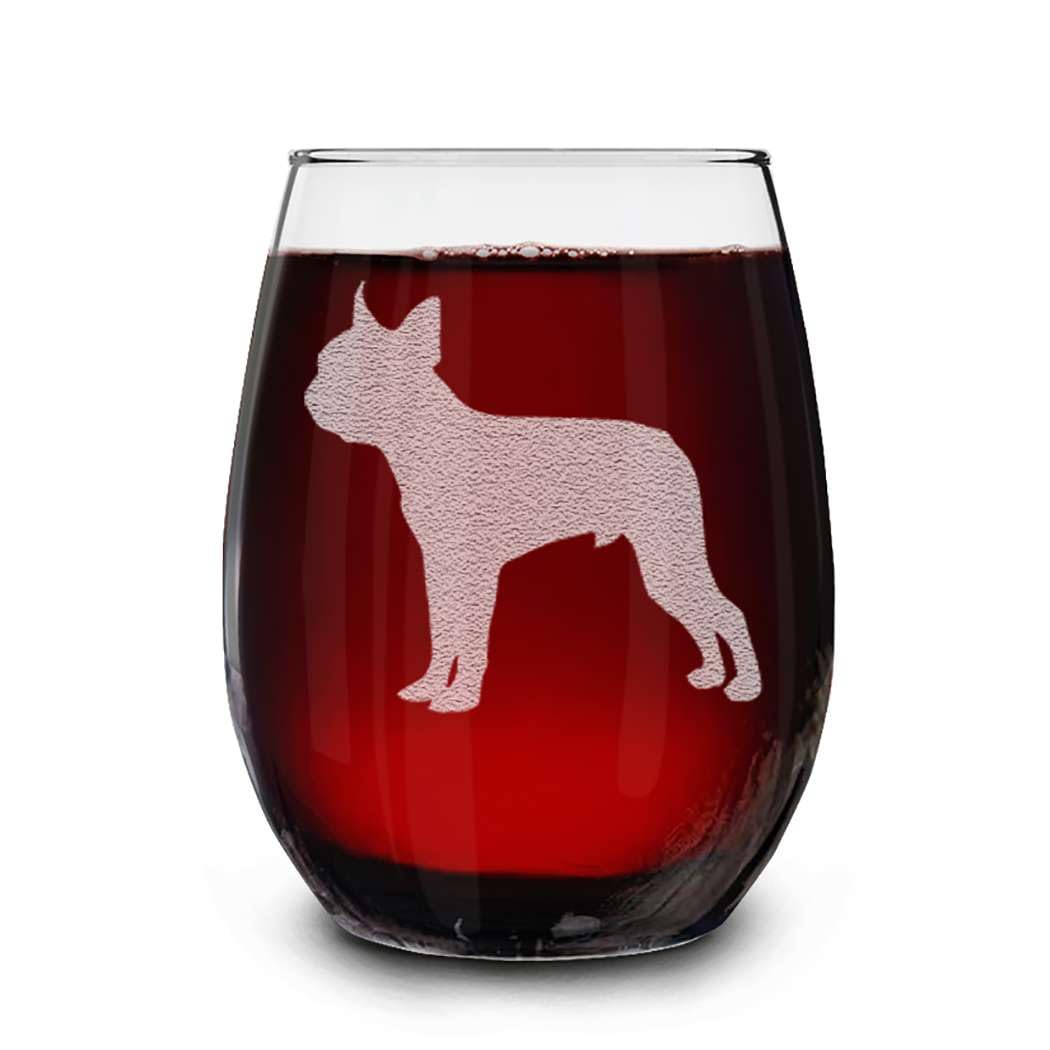 Dog Breeds Silhouettes Engraved Stemless Wine Glass 15 oz.