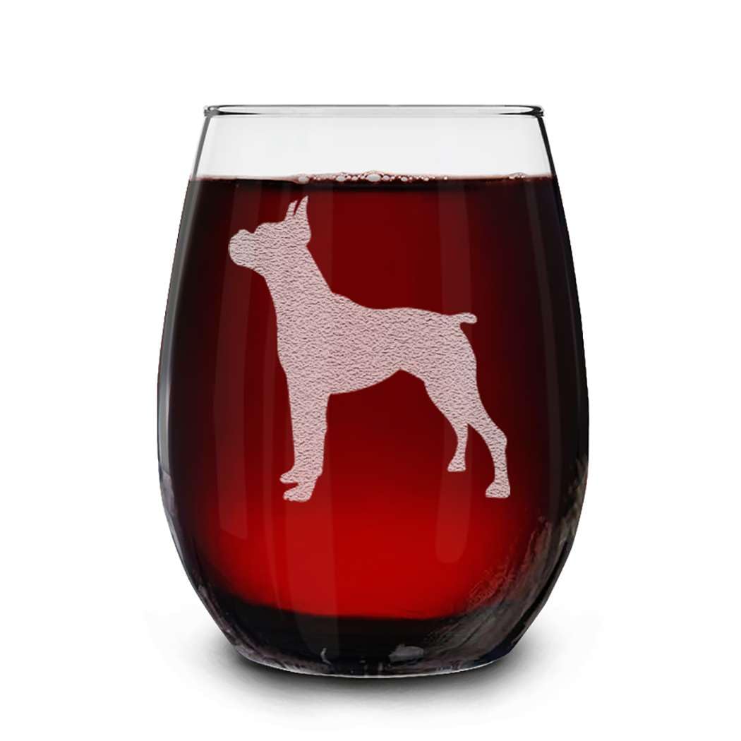 Dog Breeds Silhouettes Engraved Stemless Wine Glass 15 oz.