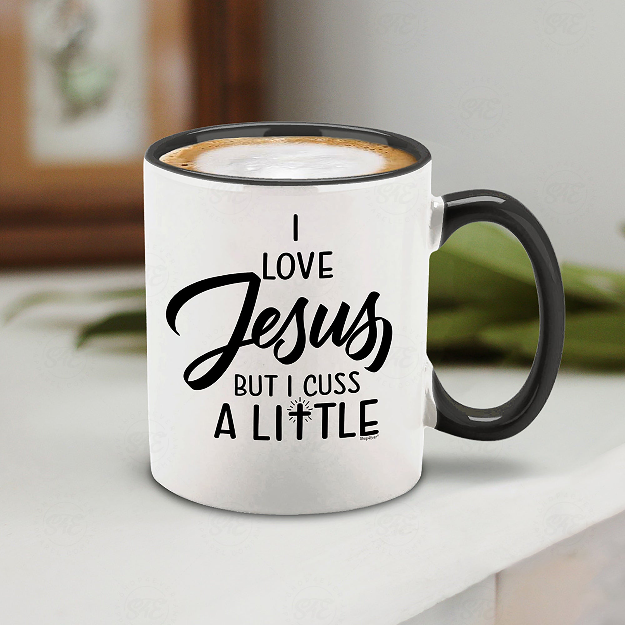 Funny Jesus Coffee Mug I Love Jesus But I Cuss A Little Black Handle Ceramic Coffee Mug Tea Cup