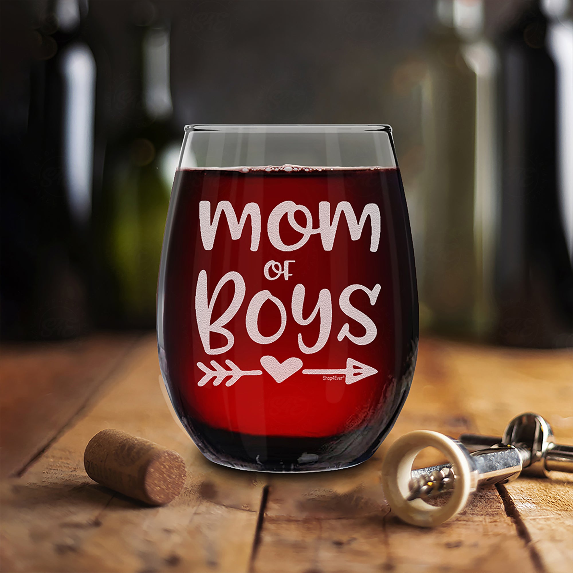 Mom Of Boys Laser Engraved Stemless Wine Glass Boy Mom Glass