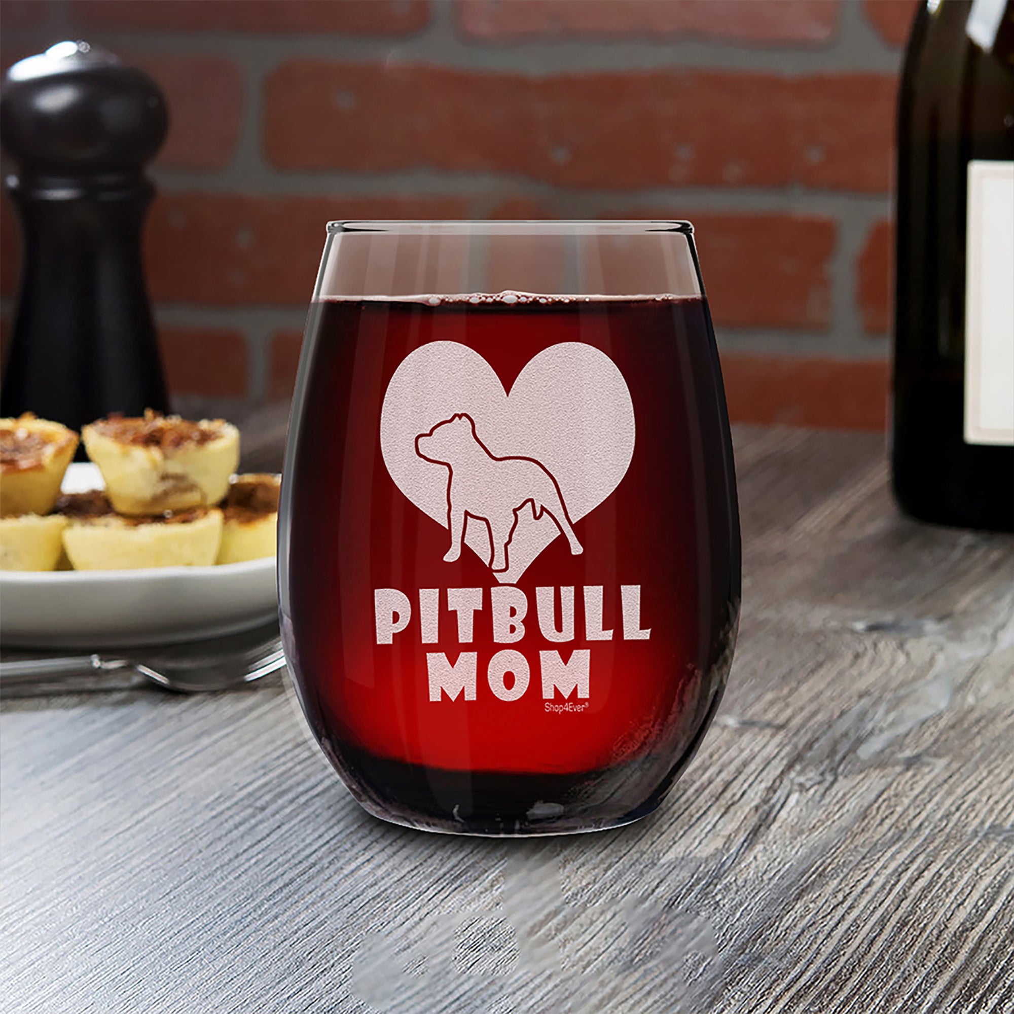 Pitbull Mom Laser Engraved Stemless Wine Glass Pitbull Mama Pittie Dog Mom Glass