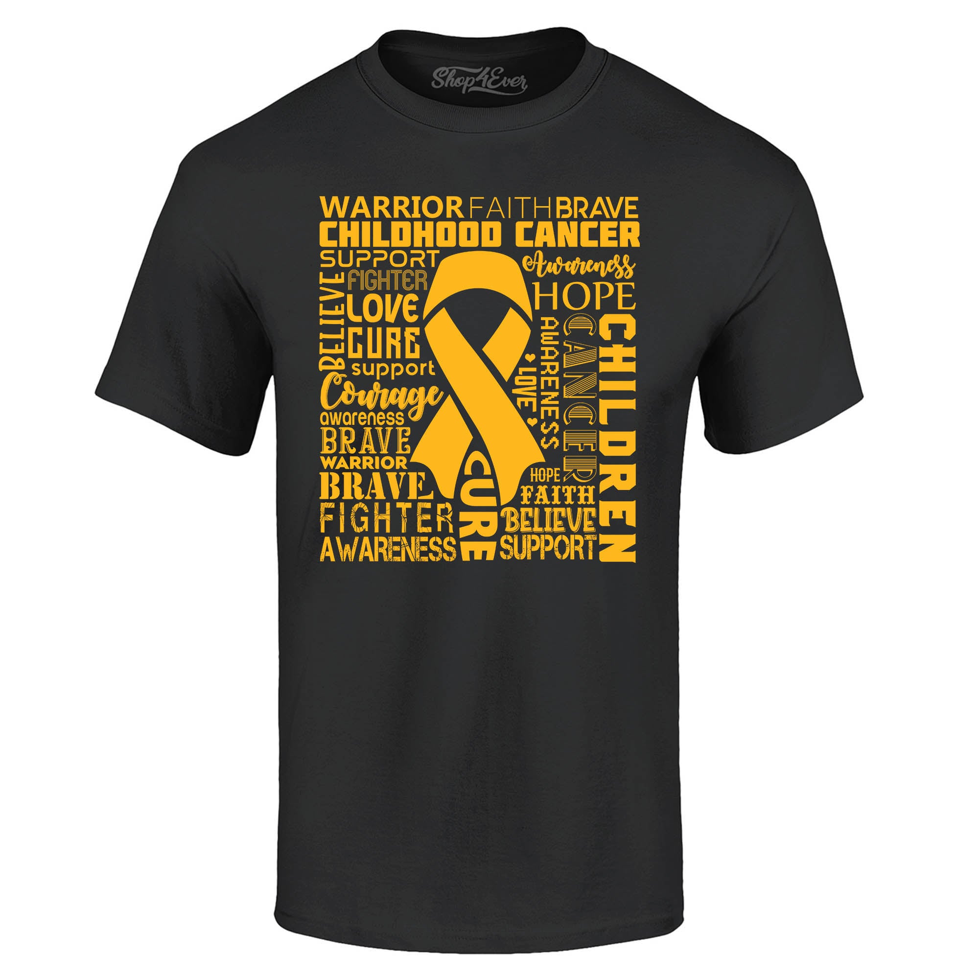 Childhood Cancer Awareness Gold Ribbon Word Cloud T-Shirt