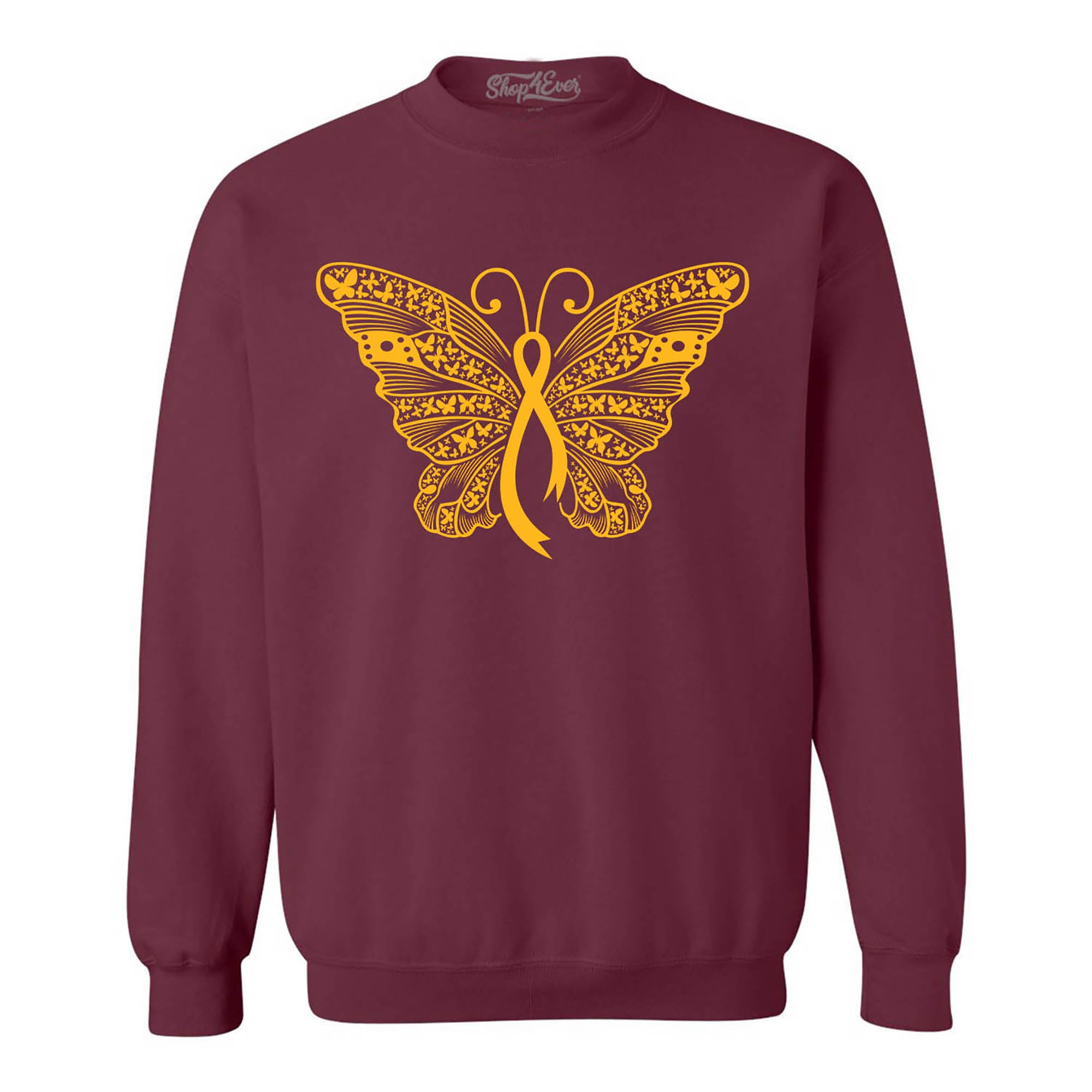 Gold Ribbon Butterfly Childhood Cancer Awareness Crewneck Sweatshirts