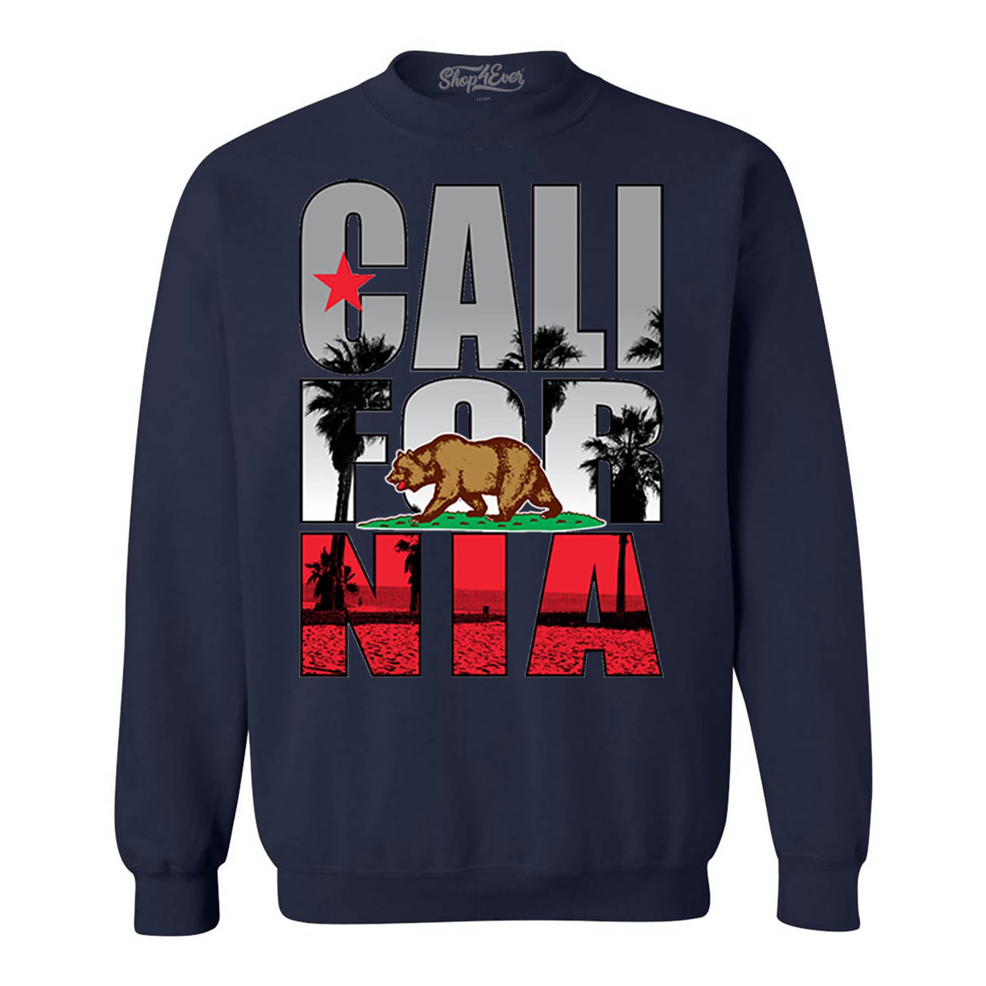 California Beach Palm Tree Crewnecks Cali Flag Sweatshirts