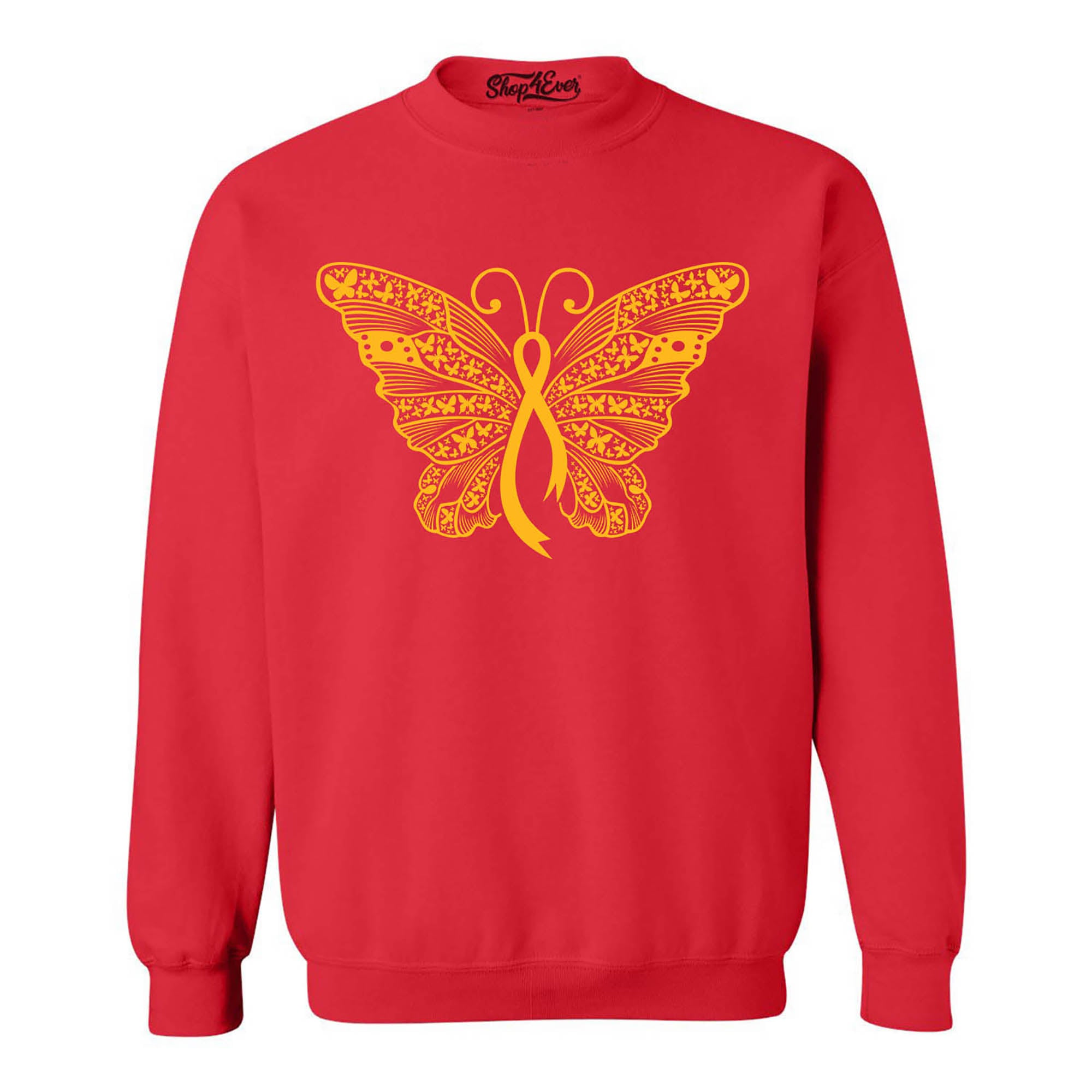 Gold Ribbon Butterfly Childhood Cancer Awareness Crewneck Sweatshirts