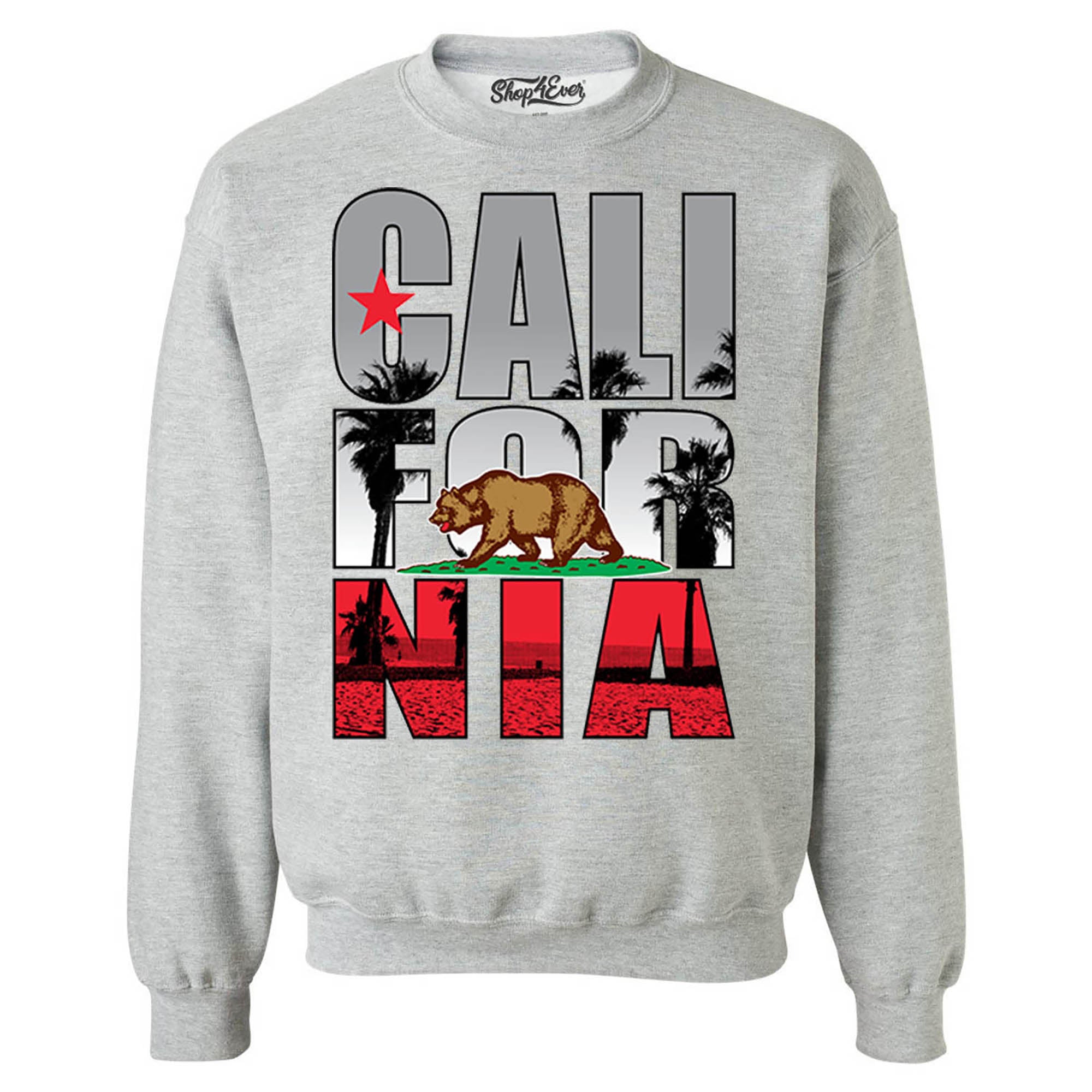 California Beach Palm Tree Crewnecks Cali Flag Sweatshirts