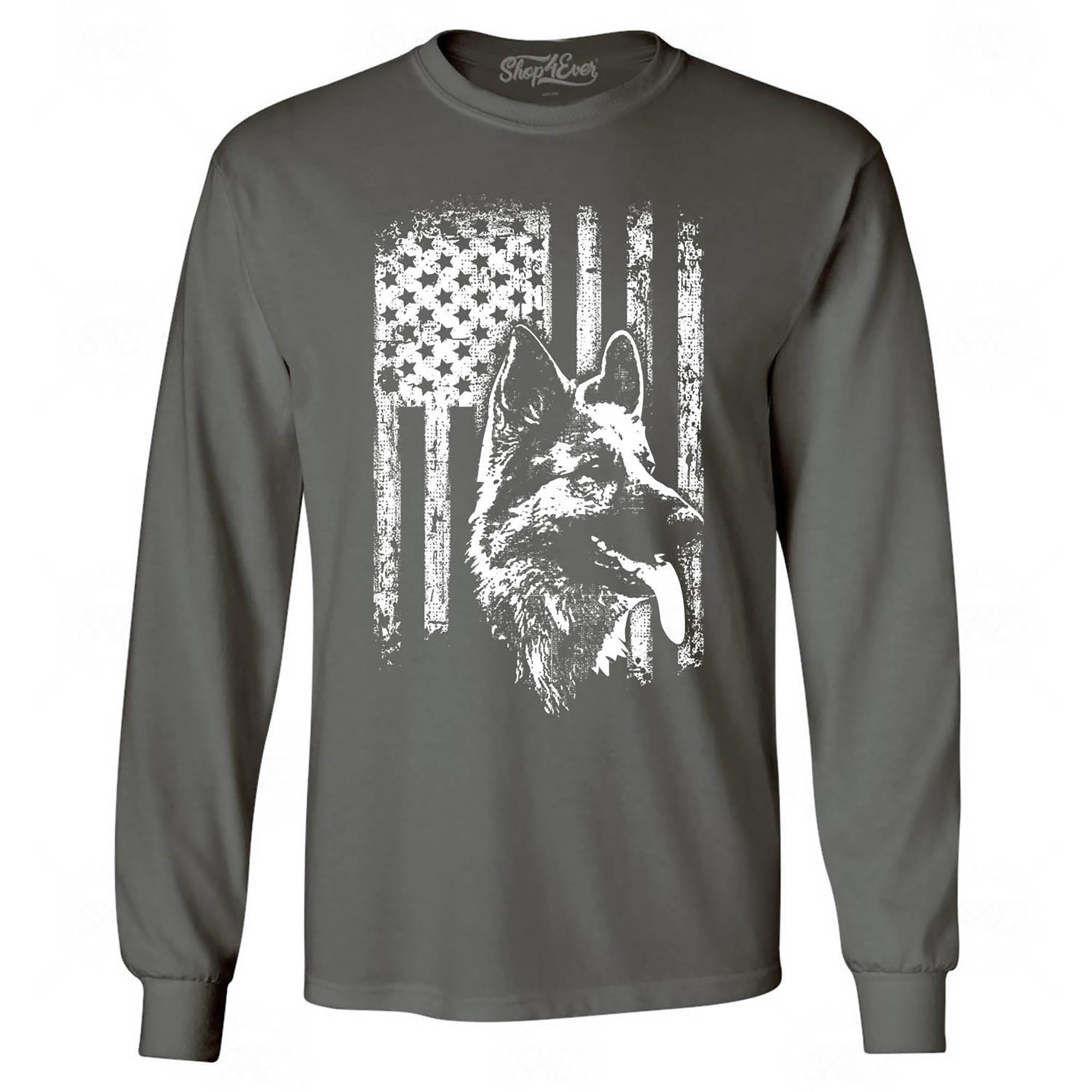 German Shepherd American Flag Long Sleeve Shirt