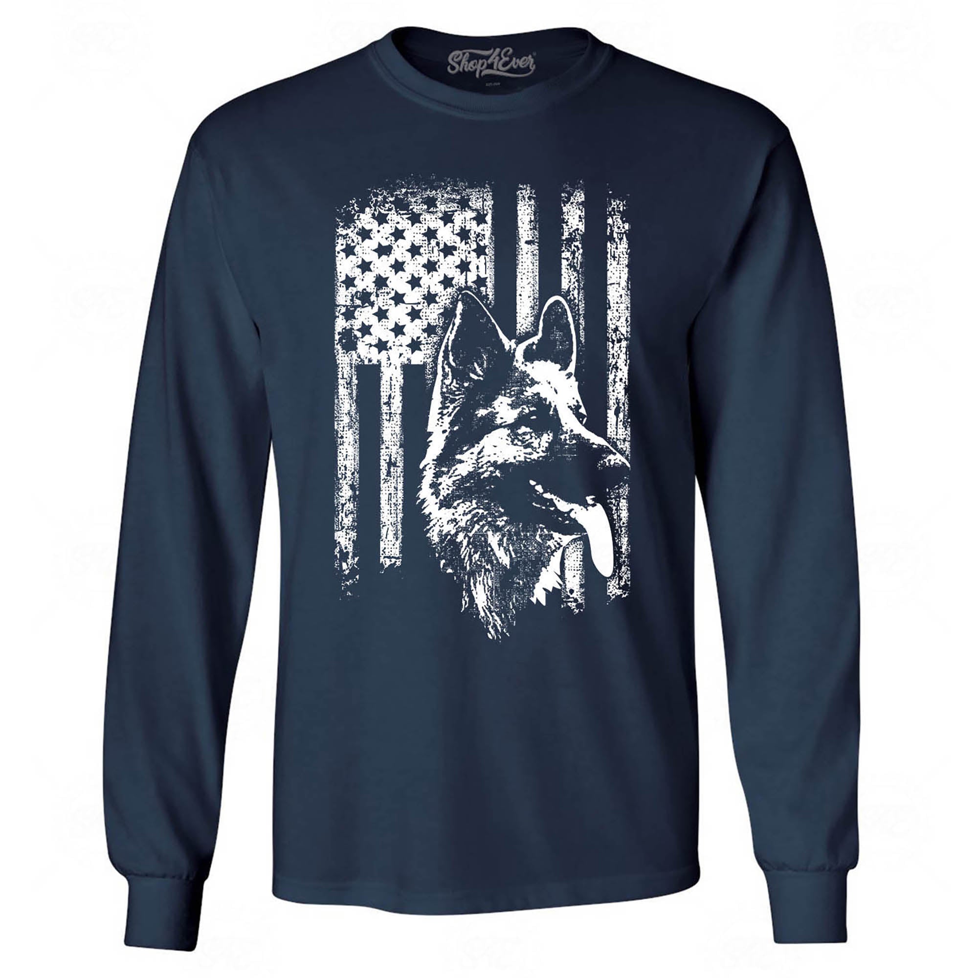 German Shepherd American Flag Long Sleeve Shirt