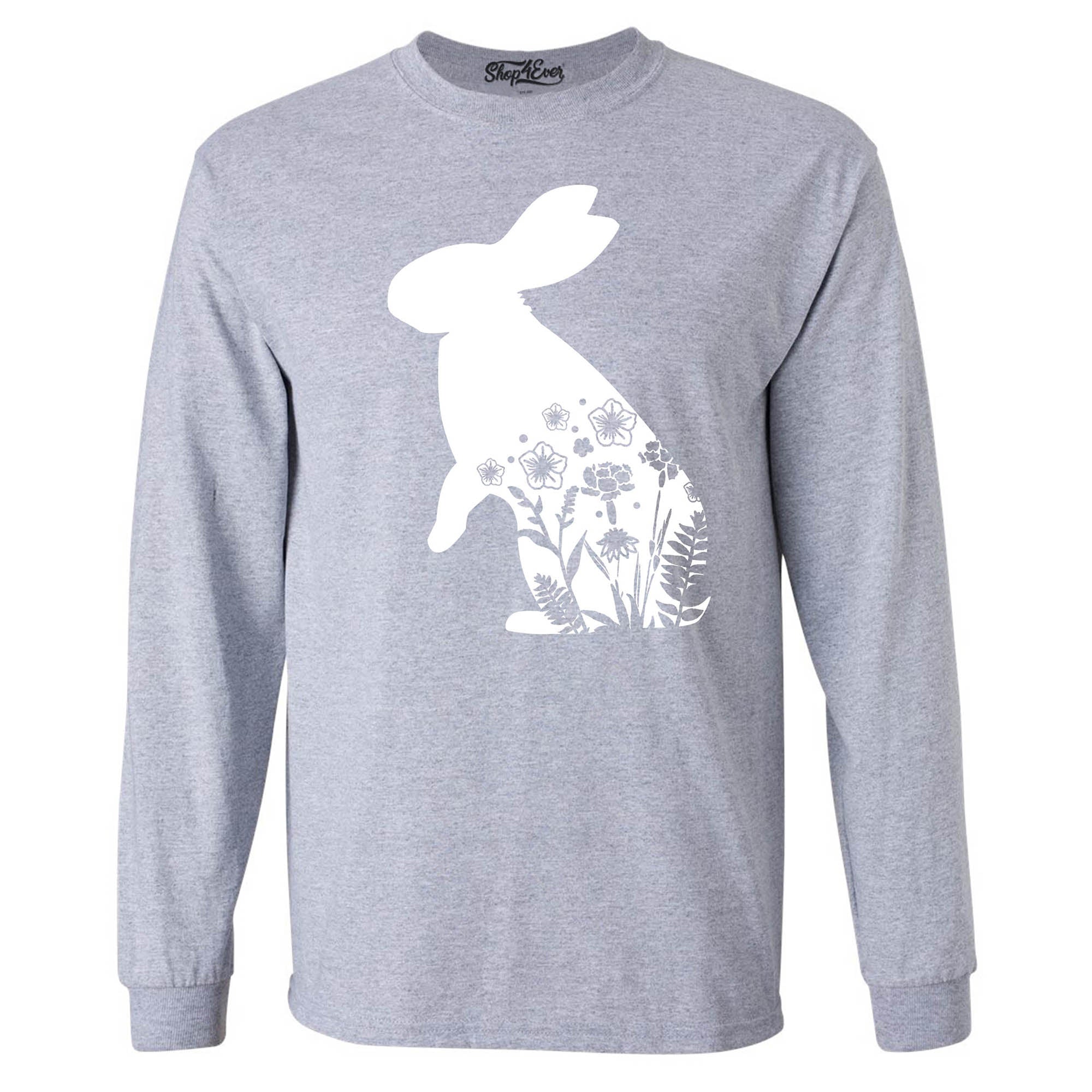 Floral Easter Bunny Rabbit with Spring Flowers Long Sleeve Shirt