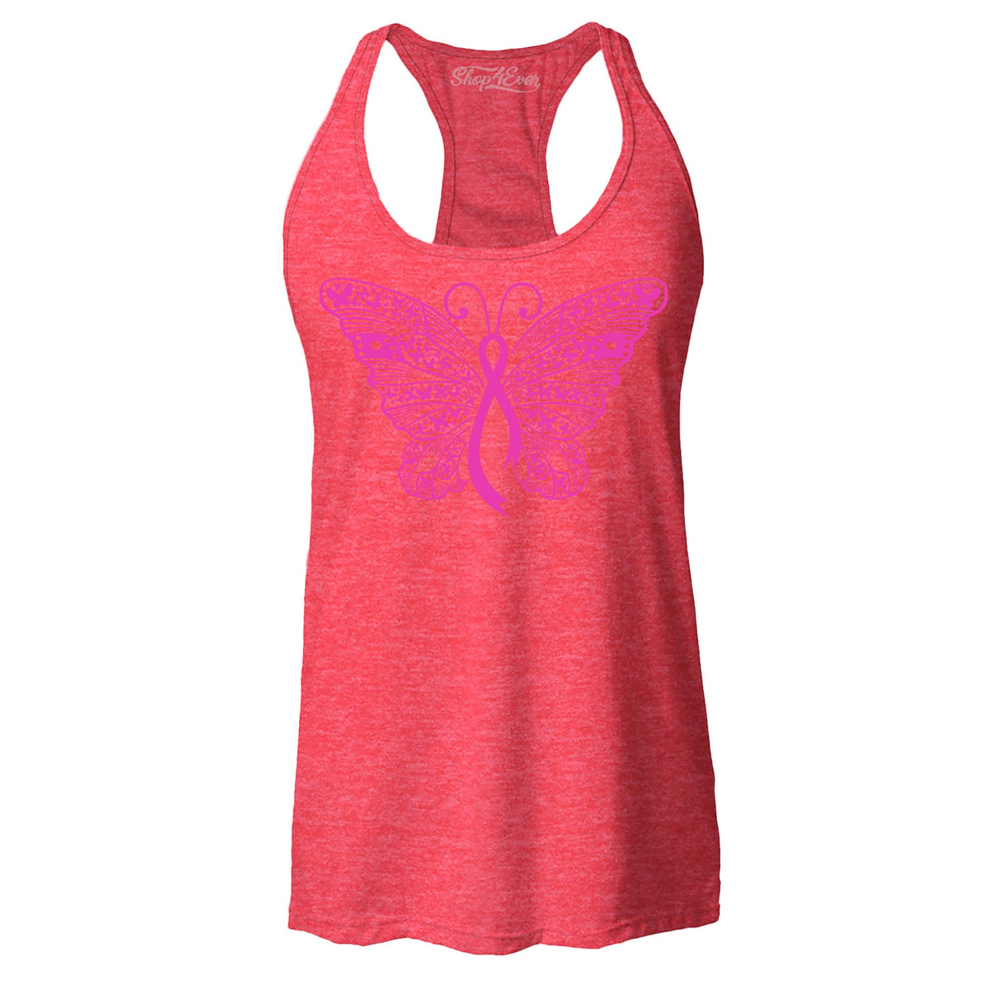 Pink Ribbon Butterfly Breast Cancer Awareness Women's Racerback Tank Top Slim Fit