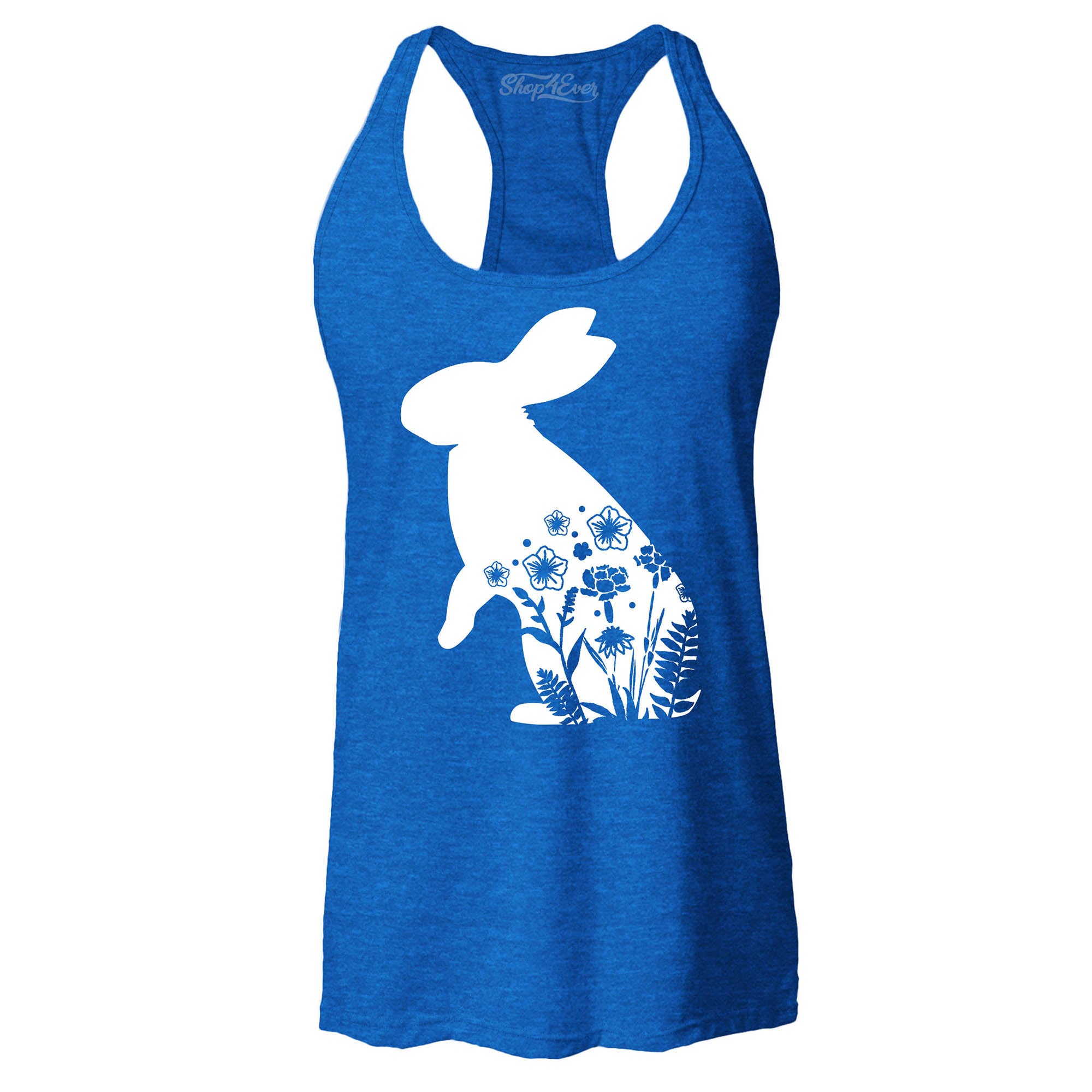 Floral Easter Bunny Rabbit with Spring Flowers Women's Racerback Tank Top Slim Fit